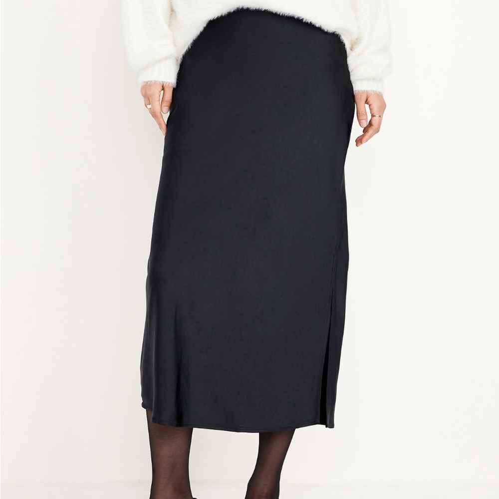 Old Navy black satin midi skirt